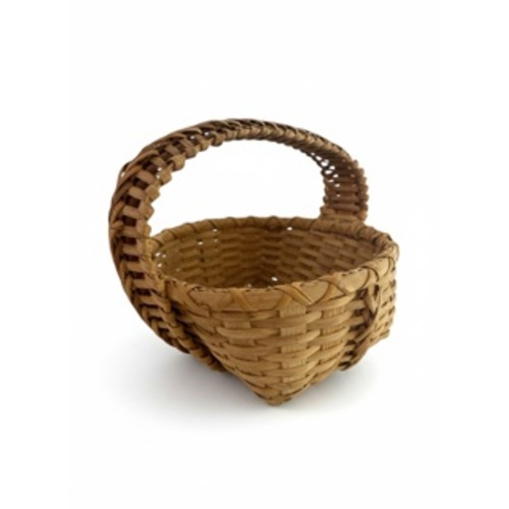 Vintage Woven Splint Wood Basket Handcrafted Rustic Farmhouse Decor Small Handle